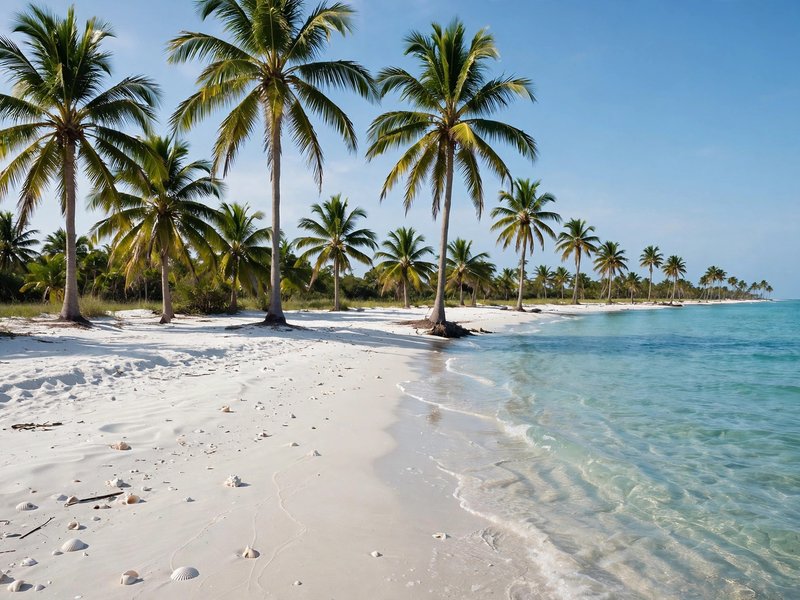 Palm trees along a white-sand beach in Bonita Springs